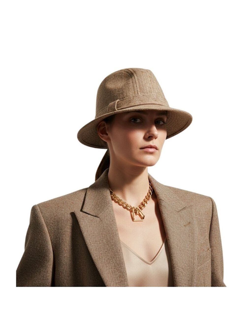 Vintage 70s Biltmore union made tan brown wool blend tweed fedora grandpa hat L
